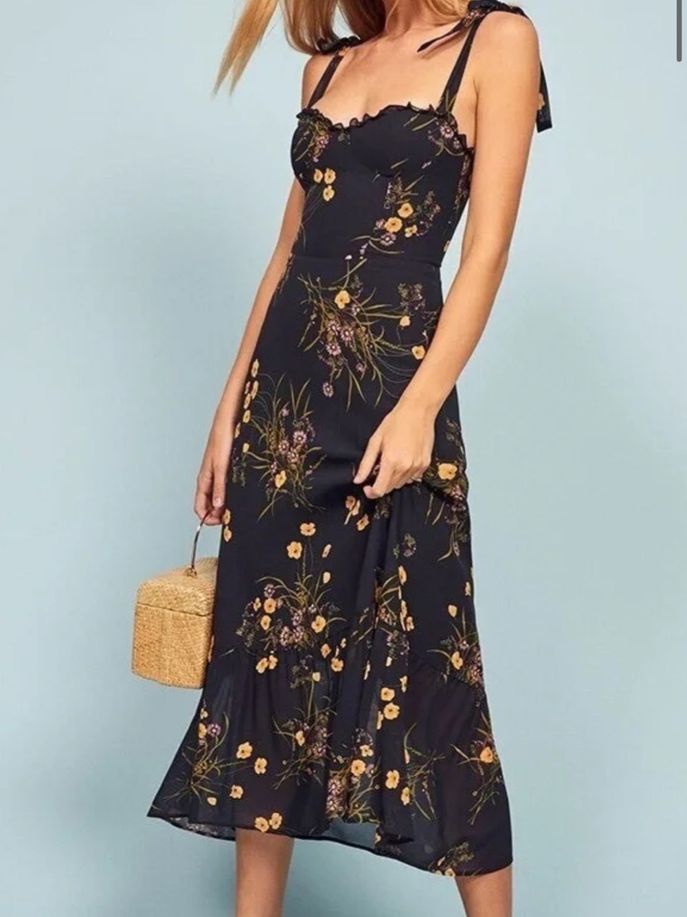 Reformation Nikita Floral Midi Dress with Tie Straps Size 4